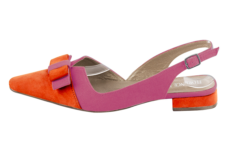 French elegance and refinement for these clementine orange and hot pink dress slingback shoes, with a knot, 
                available in many subtle leather and colour combinations. The pretty French spirit of this beautiful pump will accompany your steps nicely and comfortably.
To be personalized or not, with your materials and colors.  
                Matching clutches for parties, ceremonies and weddings.   
                You can customize these shoes to perfectly match your tastes or needs, and have a unique model.  
                Choice of leathers, colours, knots and heels. 
                Wide range of materials and shades carefully chosen.  
                Rich collection of flat, low, mid and high heels.  
                Small and large shoe sizes - Florence KOOIJMAN